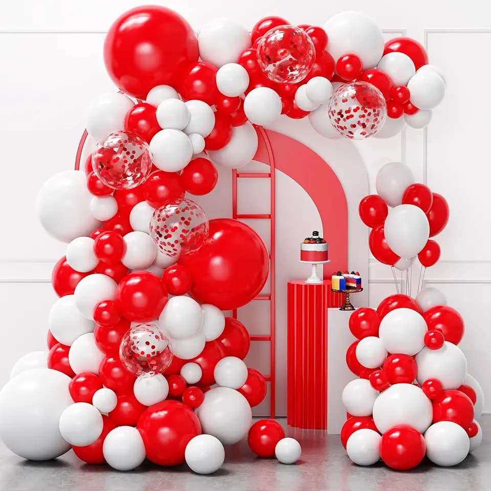 Red and White Balloons Garland Arch Kit, 129pcs Red White Balloons