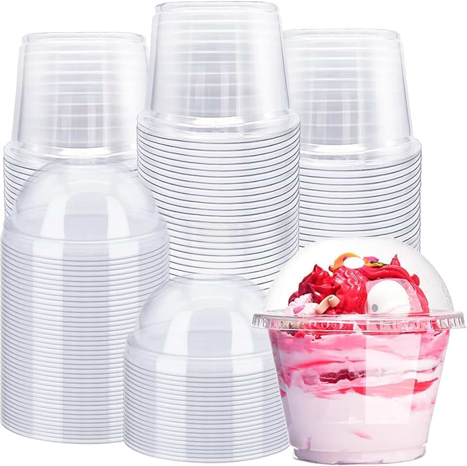 Alaeseje 100 Pack 8 oz Clear Plastic Cups with Dome Lids(Hole in the Lid)