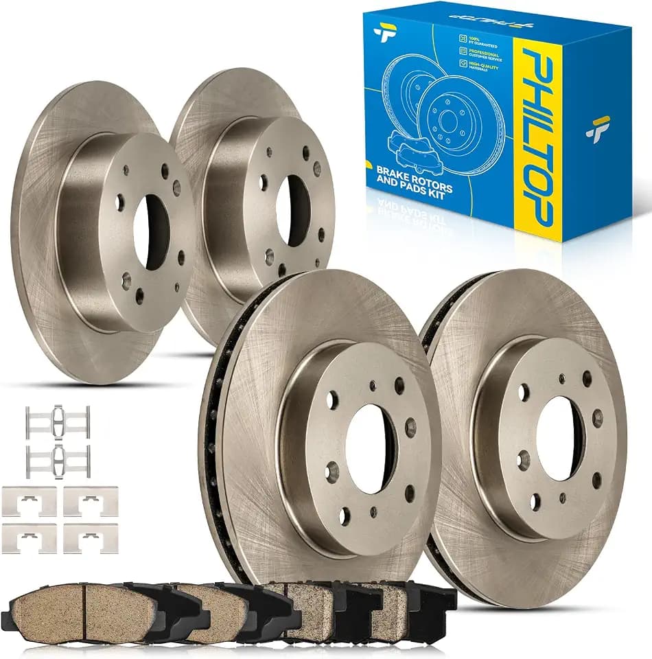 PHILTOP Brakes and Rotors Kit Front and Rear for Honda Accord, for Acura CL, 4x Vented/Solid Disc Brake Rotor+8x Ceramic Brake Pads Kit 31243+D465+31244+D537(Front 10.23inch, Rear 10.21inch)