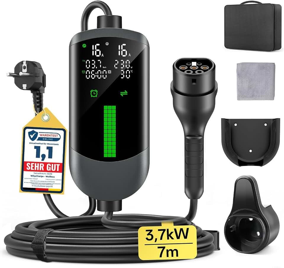 Typ 2 Ladekabel Schuko 3,7kW, EV Chargers Ladekabel Auto[1-phasig|7m|6-16A]