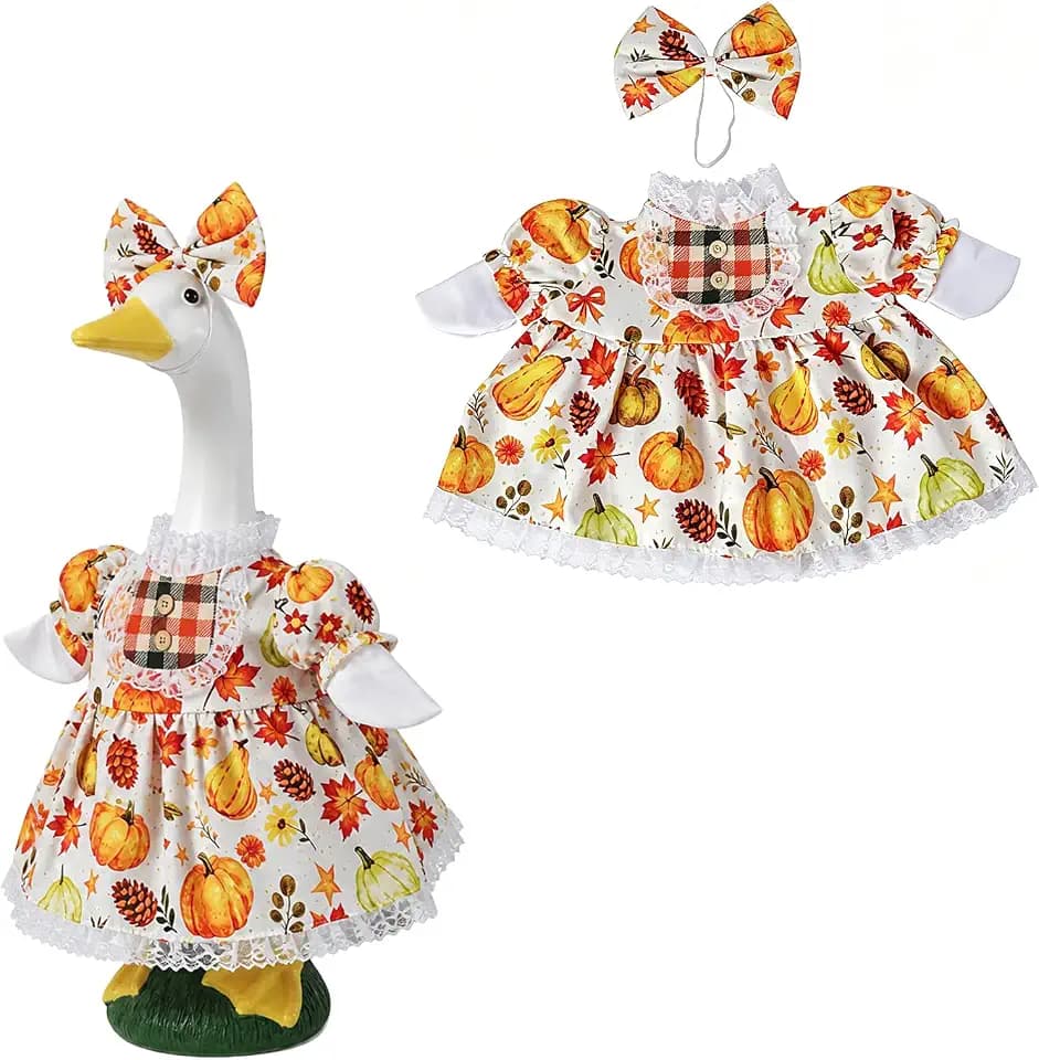 Fall Porch Goose Outfit Autumn Goose Clothes for 23 Inch Cement/Plastic Statues for Yard Lawn Outdoor Garden Patio Statue Thanksgiving Party Decor