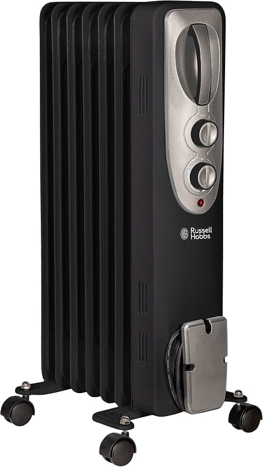 Russell Hobbs RHOFR5001B Heizkörper, 1,5 kW, 7 Lamellen, ölgefüllt, 1500 W, 2 Jahre Garantie, Schwarz