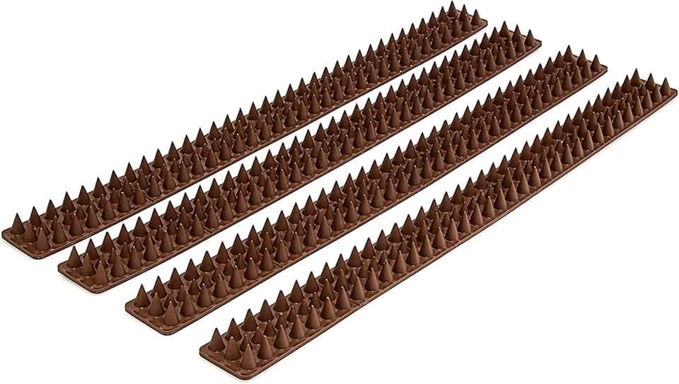 Relaxdays Vogelabwehr 4 Paneele je 49 cm mit Spikes Gesamtlänge 2 m mit jeweils H x B x T 1,7 x 4,2 x 49 cm für, dunkelbraun
