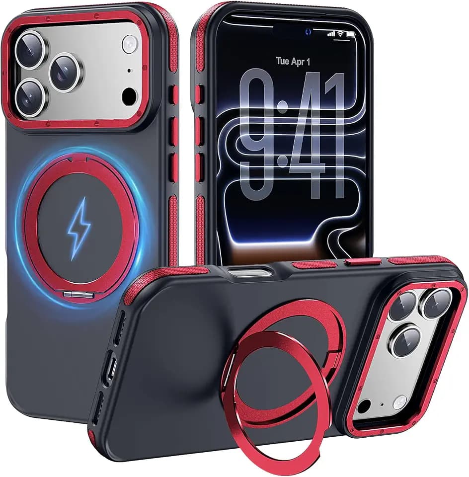 Strong Magnetic for iPhone 18 Pro Case with Stand,Red