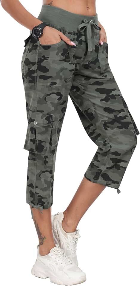 JINSHI Hosen Damen Sommer Cargohose 3/4 Hose Caprihose Wanderhose 6 Taschen
