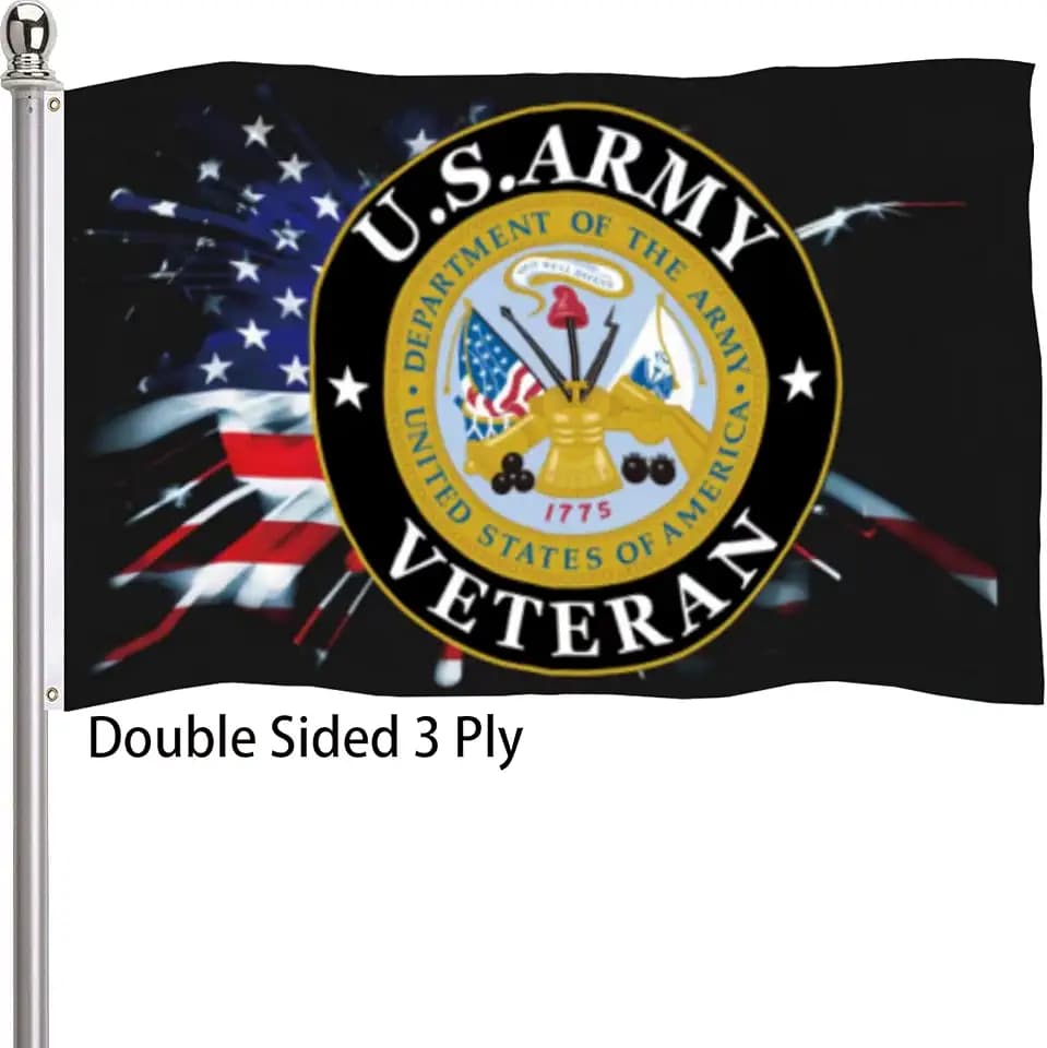 US Army Veteran Flag 3x5 Outdoor Double Sided 3 Ply-Army Veteran Military Flags-Vivid Color Clear Pattern Reinforcement Sewing Durable Polyester with 2 Brass Grommets