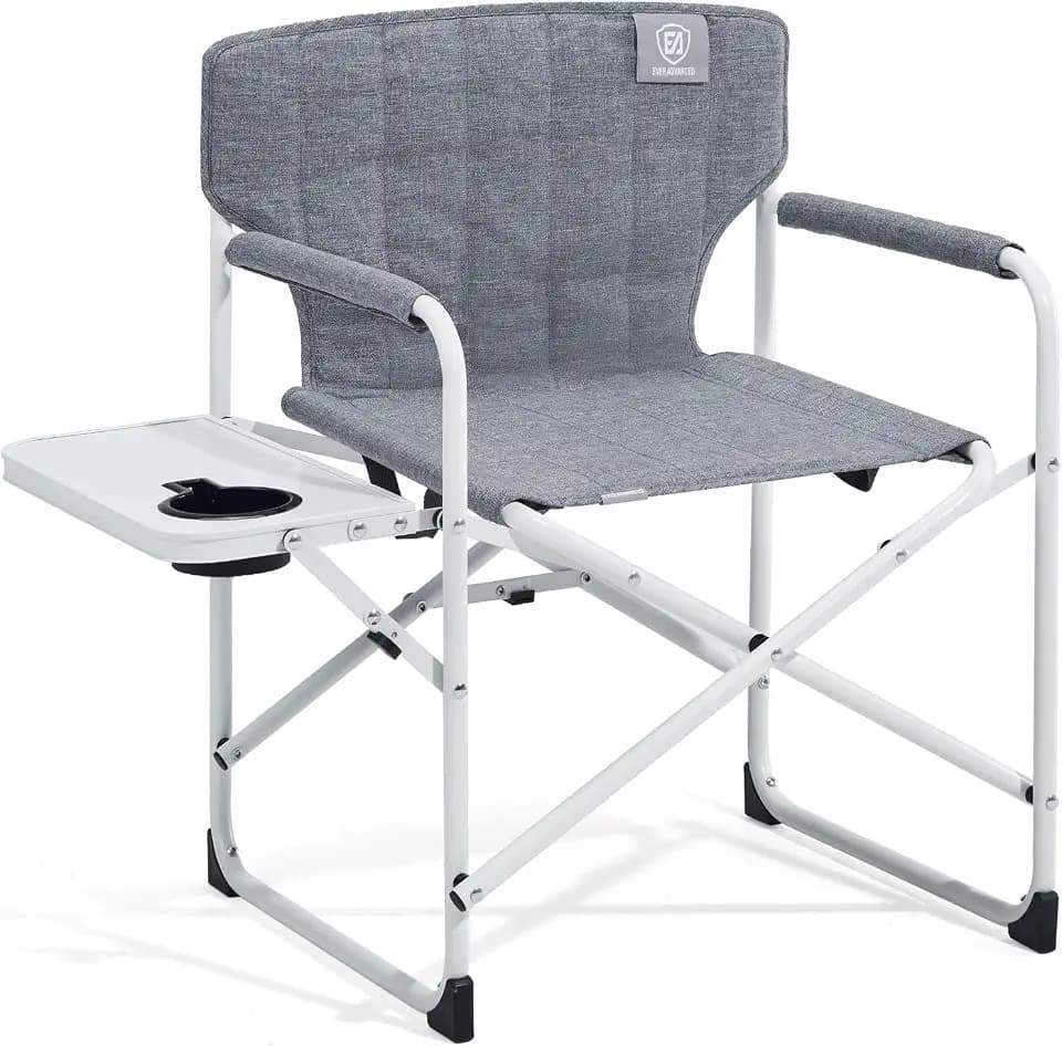 EVER ADVANCED Kids Directors Chair with Side Table, Padded Kids Folding Camping Chair Outdoor with Safety Lock, Lightweight Portable Camp Chairs for Beach, Balcony, Patio, Supports 150lbs, Grey