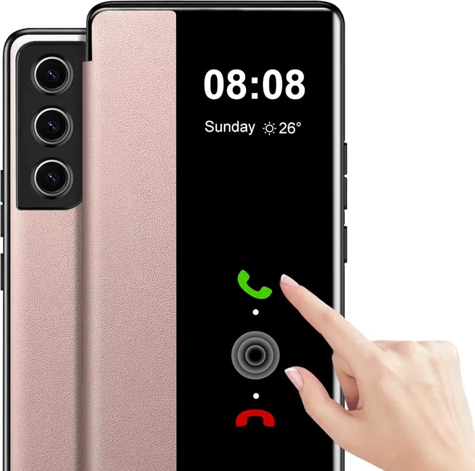 Klapphülle für Samsung Galaxy S22 Plus, S-View, Clear View Flip Folio PU Leder und TPU innen für Samsung S22 Plus Handyhülle, Anti-Scratch Case Cover für Samsung Galaxy S22+ Plus 5G (Rosa)