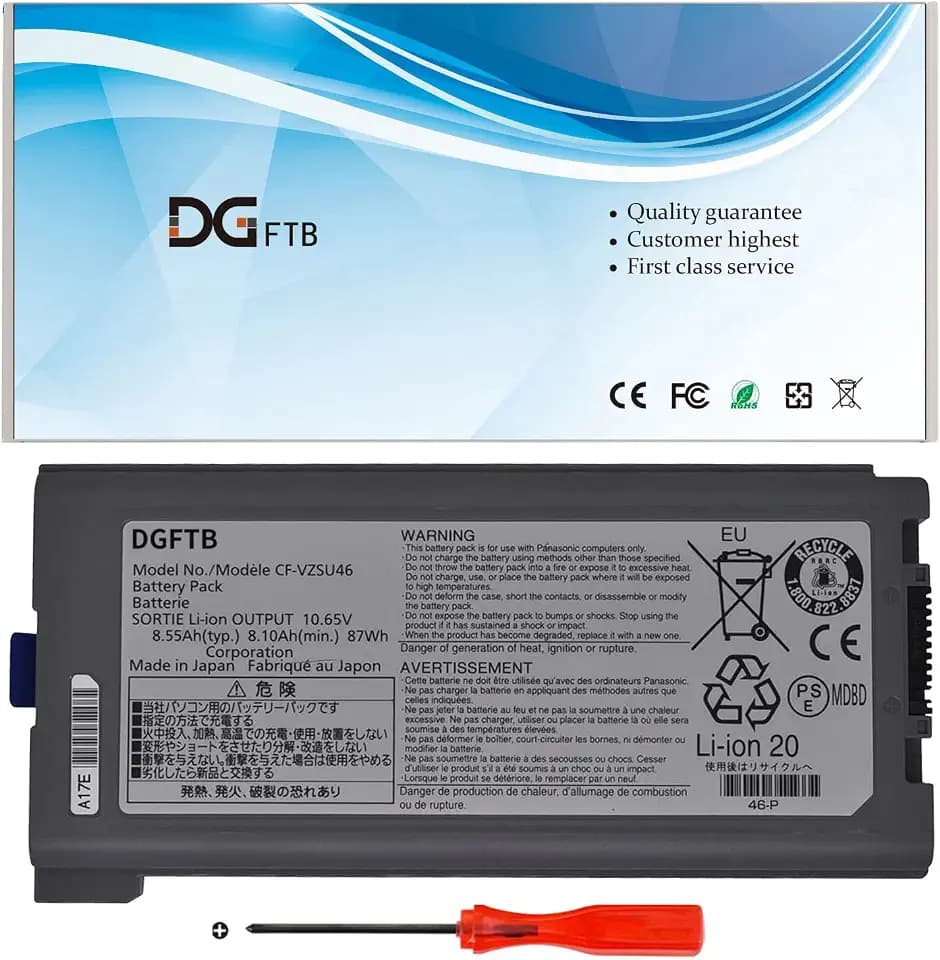 DGFTB New CF-VZSU46 Laptop Battery for Panasonic Toughbook CF-30 CF-31 CF-53 Series CF-VZSU46S CF-VZSU46U CF-VZSU46R CF-VZSU46AU CF-VZSU71U CF-VZSU72U CF-VZSU1430U (10.65V 87Wh/8550mAh/9Cell)