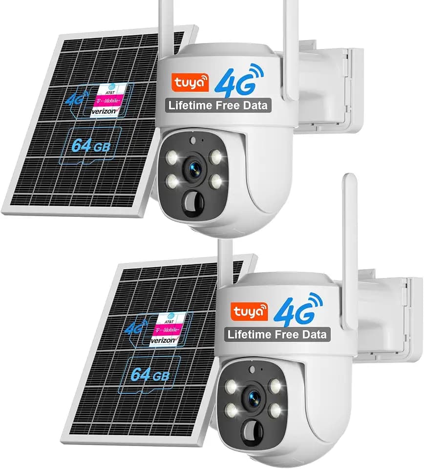 SANSCO 2 Pack No WiFi 4G LTE Cellular Solar Security Camera, No Monthly Fee