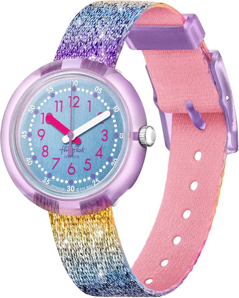 Flik Flak Kids' BPA Free-A Safe Watch Shine in Rainbow Quartz, Blue