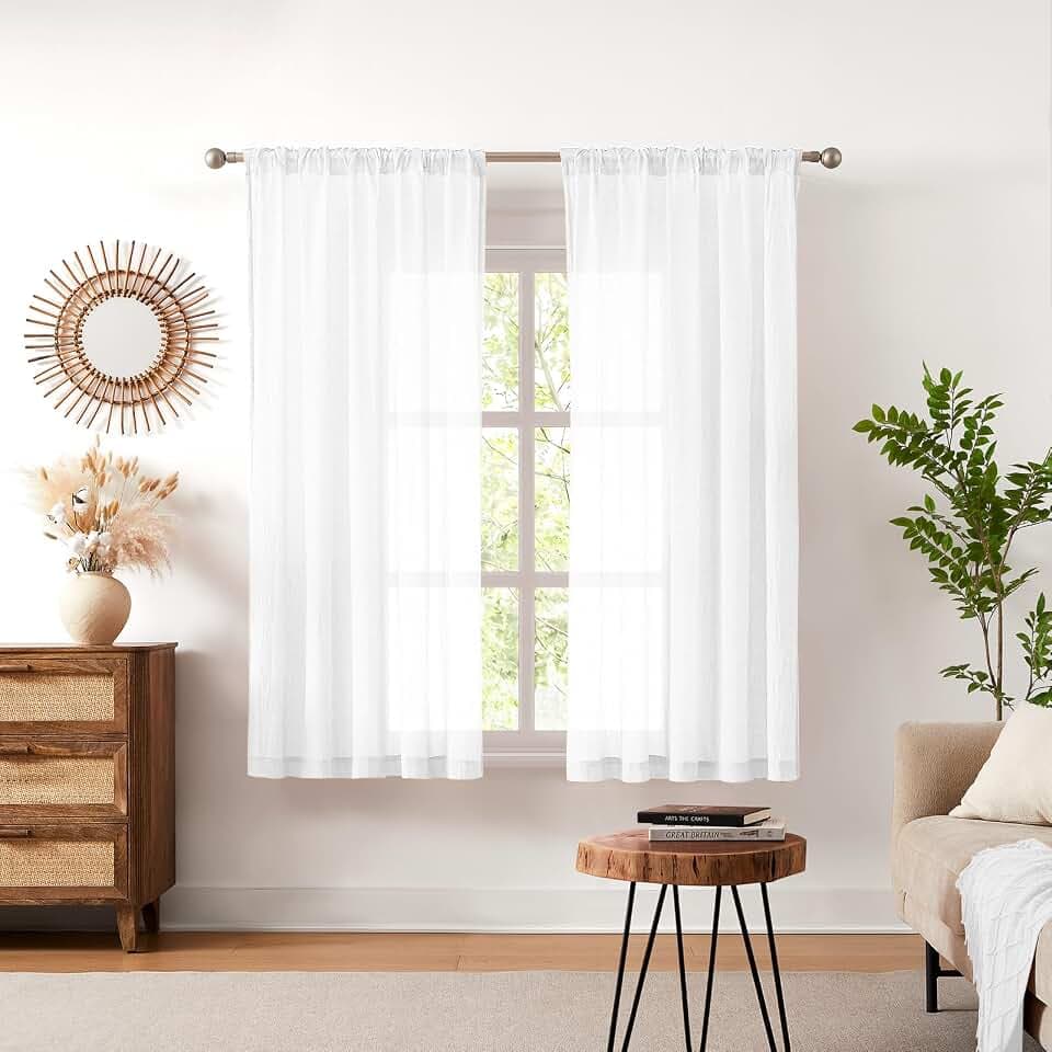 Melodieux Voile Gardinen Weiß - Vorhänge mit Kräuselband, Leichte Fenstervorhänge Durchsichtig, Halbtransparent Schiebegardinen fur Wohnzimmer, Schlafzimmer, Esszimmer, 210×140cm (H×B) 2er Set