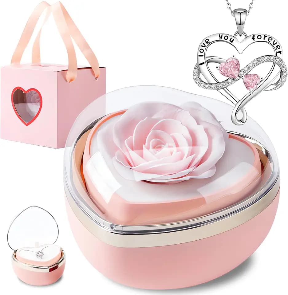 Ewige Rose mit Schmuck, Konservierte Rose Blumen Box,Frauen Muttertagsgeschenk für Mama Valentinstag Hochzeitstag Weihnachten Geschenk für Mutter Ehefrau Freundin Oma