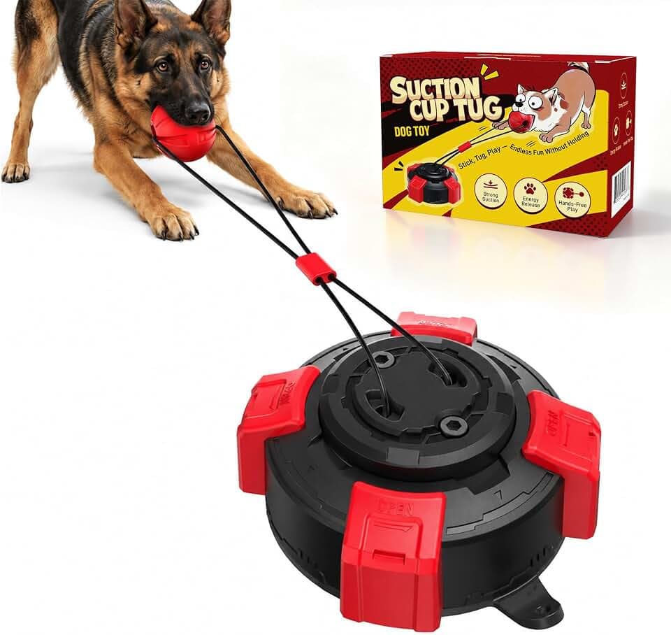 Potaroma Saugnapf-Hundespielzeug, Stahldraht-verstärktes Seil & TPR-Kauball, ABS-Basis, Tauziehen/Zahnpflege-Kauspielzeug für kleine, mittlere und große Hunde, Indoor-Ziehspielzeug mit einfachem