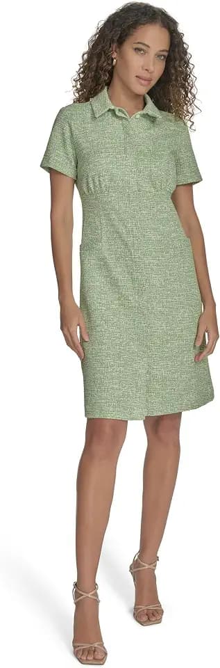 Calvin Klein Women's Short Sleeve Collared Knee Length Shift Shirtdress