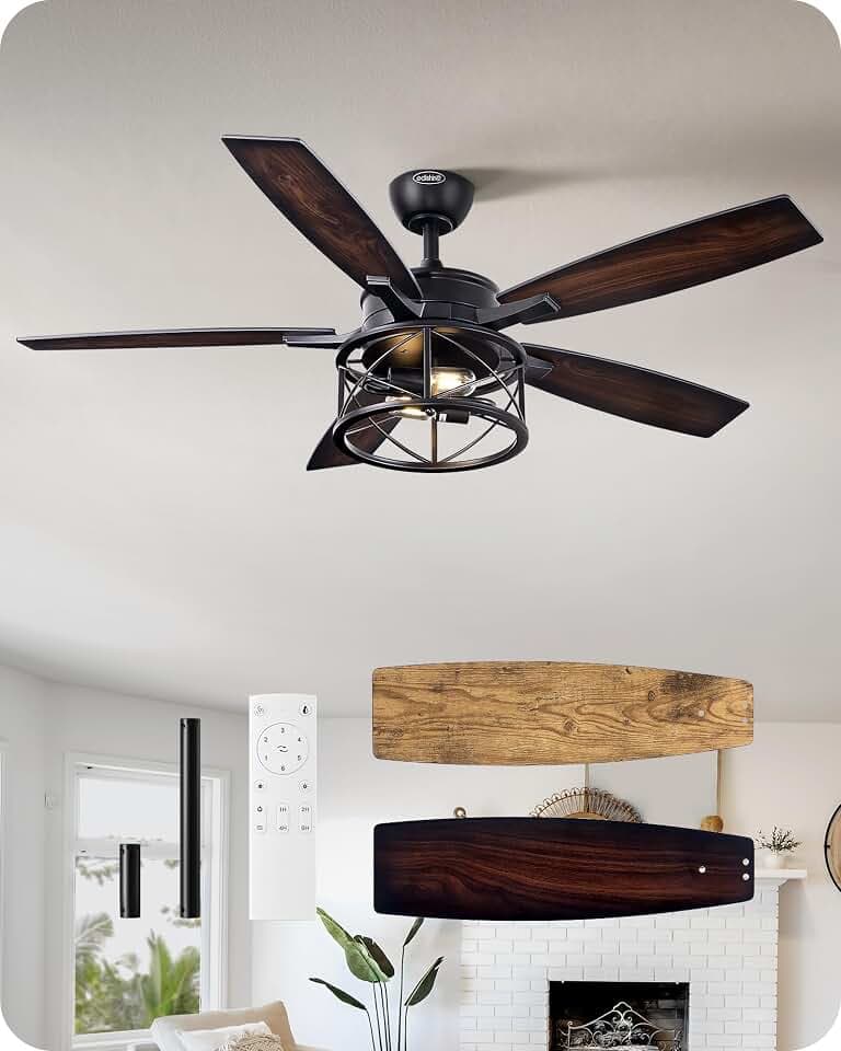 EDISHINE Farmhouse Ceiling Fan with Light (Redwood and solid wood light, 52 Inch)