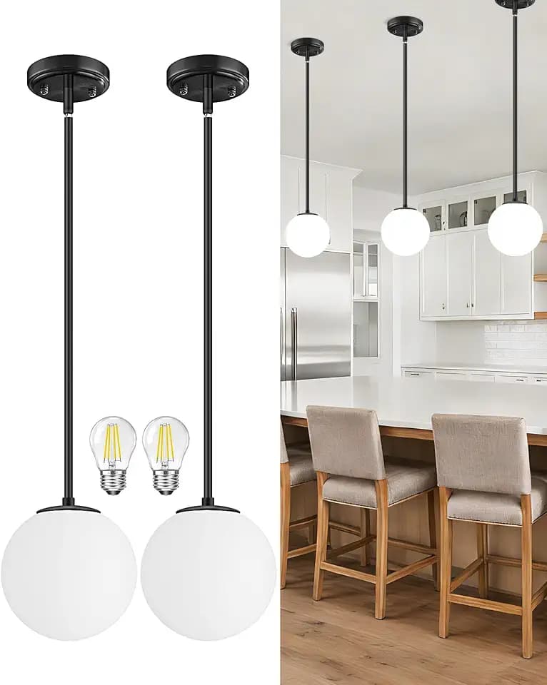 Majade 7.4" Globe Mid Century Modern Pendant Lights Kitchen Island Black