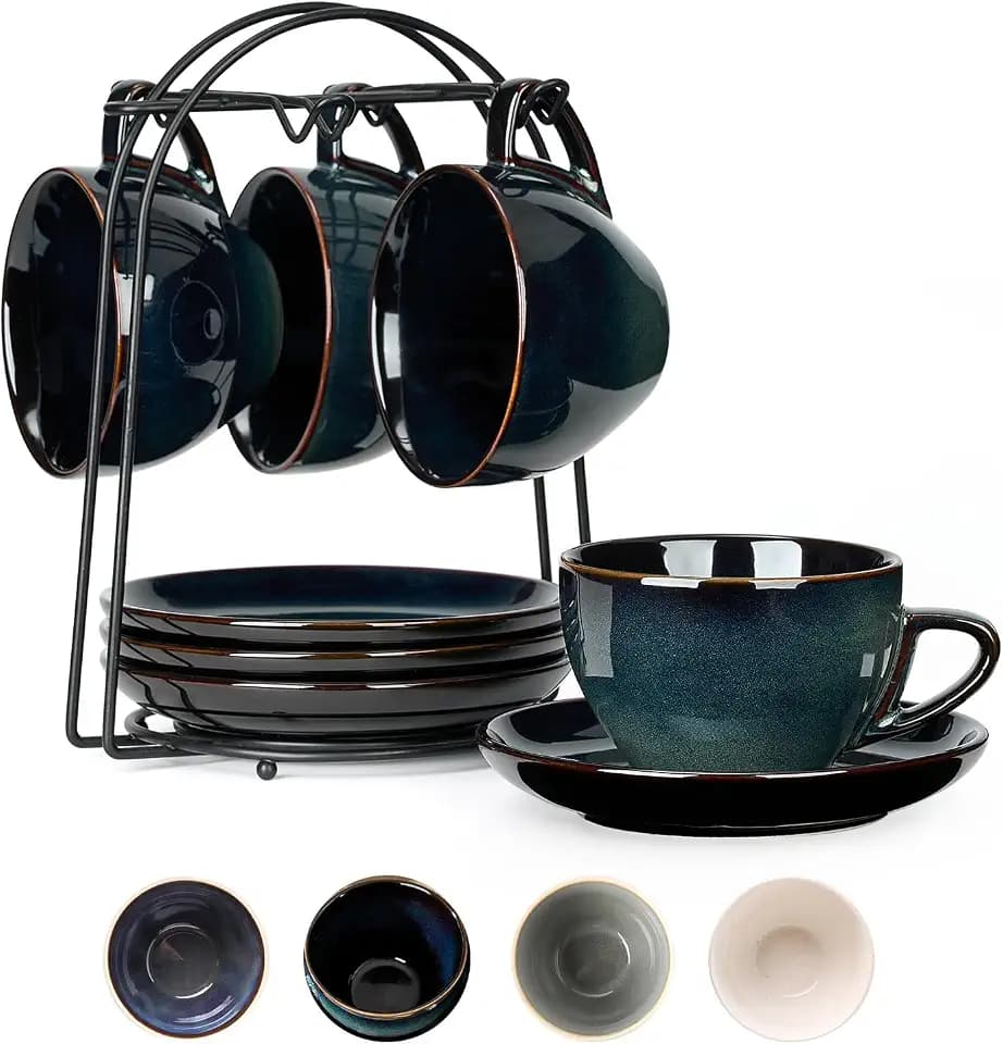 Stackable Cappuccino Cup Set of 4 [8oz] Activated Glazed Ceramic Coffee Cup