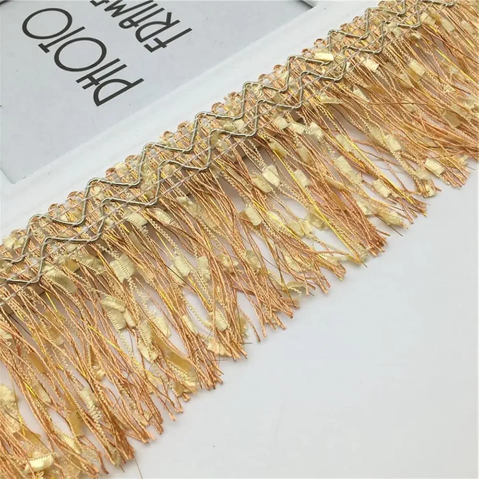 11m Länge 9CM Breite Breite Quasten Spitze mit Goldfäden Fransenborte Geschnitten Pailletten Fransen Quastenbesatz Boho Fransenborte für Trimmen Apparel Bühnenkleider Vorhänge DIY Decoración
