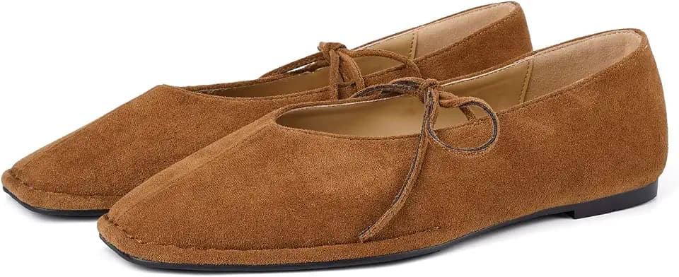 Ballet Flats for Women Square Toe Mary Jane Shoes