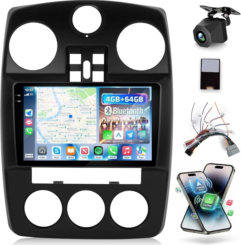 [4+64G] Android Radio for Chrysler PT Cruiser 2006-2010: 9 inch IPS Incell Touchscreen PT Cruiser Stereo - Wireless Carplay and Android Auto, 5G/WiFi, GPS, BT5.0/EQ, Custom Homepage + Backup Camera