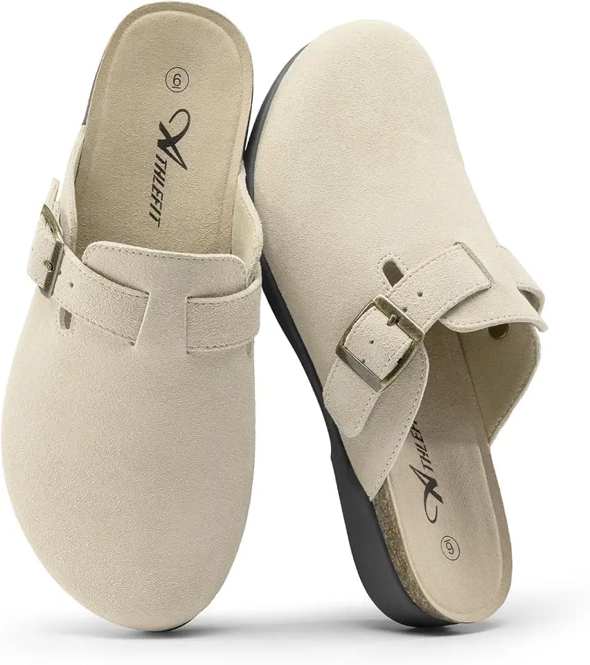 Athlefit Women's Genuine Leather Clogs with Arch Support