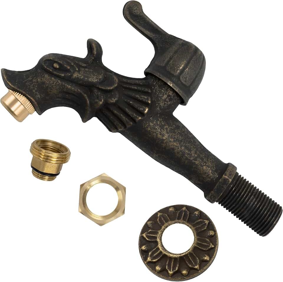 AERZETIX - C60228 - Wand-Spültischarmatur 1/2'' "drachenkopf" spülbeckenhahn mit antikem retro-dekorationsgriff - brunnen ornament badezimmer vintage gartenarmatur - aus schwarzem altmessing