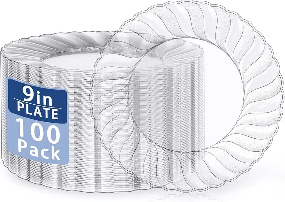 U-QE 100 Pieces Clear Plastic Plates - 9 Inch Clear Disposable Plates