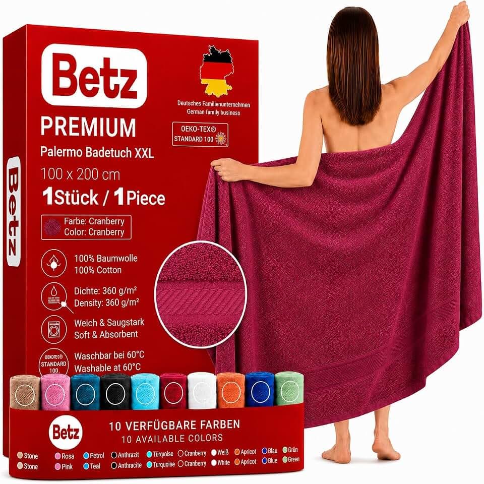 Betz Badetuch XXL 100x200 cm 100% Baumwolle – Weiches Frottee Saunatuch & Strandtuch – Pflegeleicht & saugstark – Palermo Serie – Farbe Cranberry