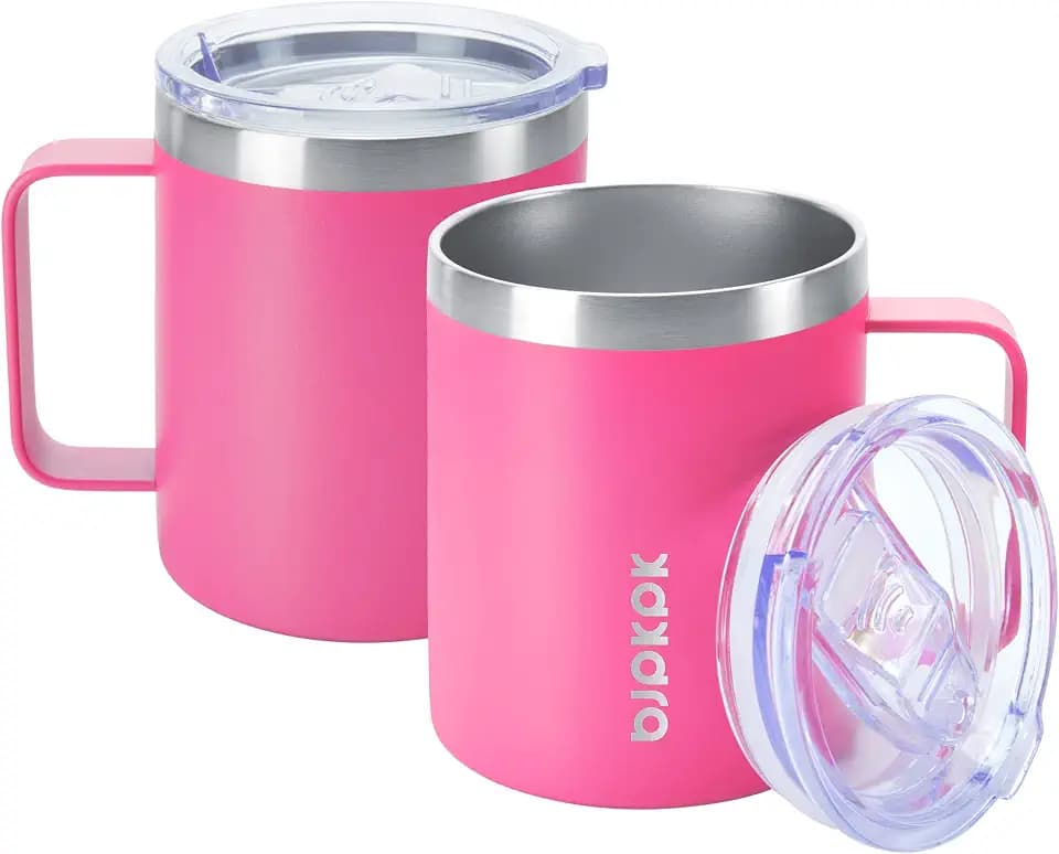 BJPKPK 2PCS Insulated Coffee Mug with Lid, 14oz Stainless Steel Tumbler