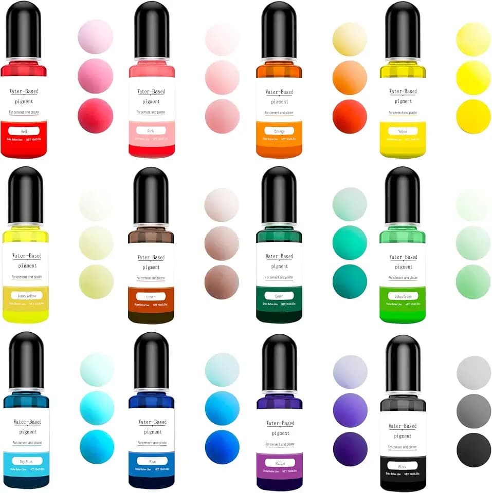 12 Farben Farbe für Gießpulver, Gießpulver Farbe, Farbpigmente Gießpulver, Set für Beton Gips, Hochkonzentrierte Farbpigmente für Modellbau, Leicht lösliches Pulver, Betonfarbe Pulver