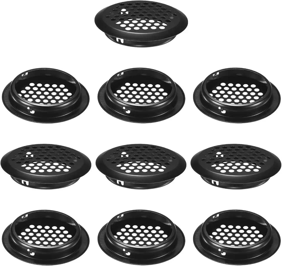 M METERXITY 10-Pack Circular Soffit Vents, 50mm/1.97 Inch Stainless Steel Round Air Vent Mesh Hole Louver for Bathroom Home/Office/Kitchen/Cabinet/Wardrobe [Black]