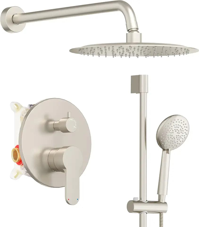Gabrylly Shower System, Slide Bar Shower Faucet Set, 10", Brushed Nickel