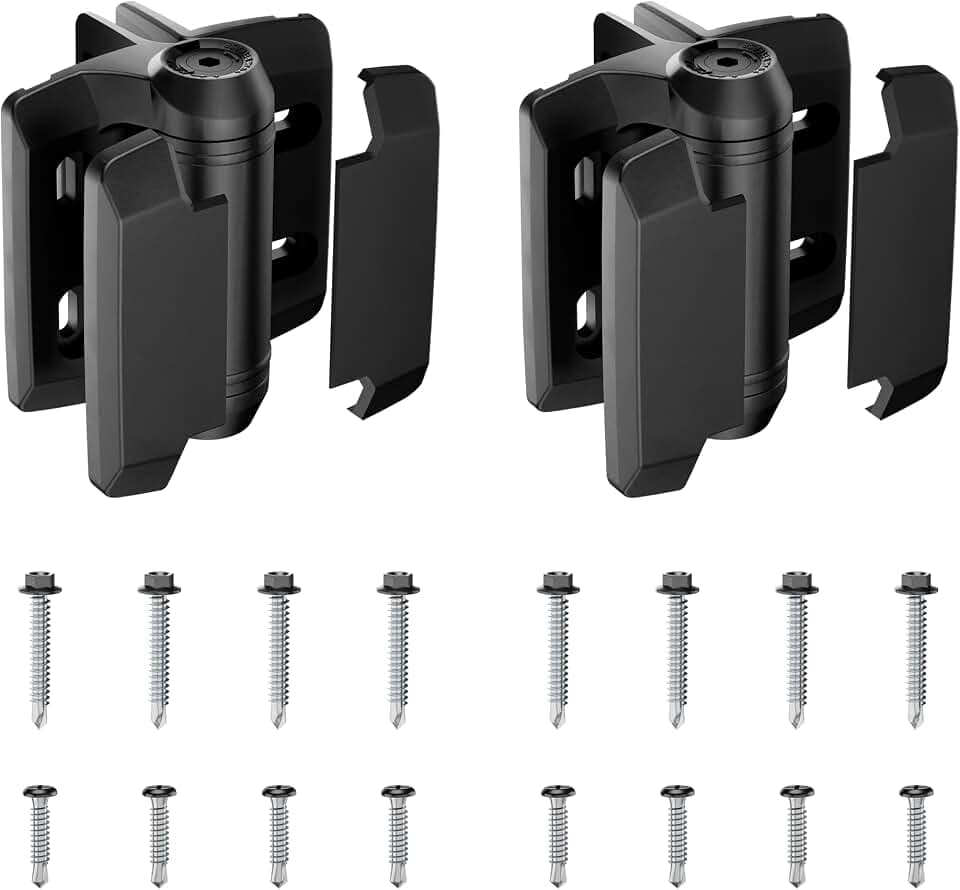 Heavy Duty Self Closing Nylon Gate Hinges(Square-to-Square), Tension Adjustable Pool Gate Hinges with Safety Cap, Durable Nylon Fence Door Hinges for Outdoor Gates, Vinyl, Metal Gates, 2 Pack