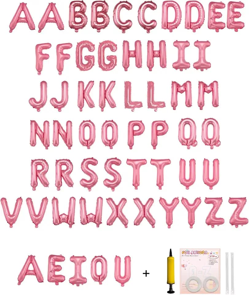 58 PCS Letter Balloons Alphabet Letters 2 Sets A- Z & 1 Sets AEIOU 16 - Inch Mylar Foil Balloons Set for Wedding/Birthdays/Annivs/Grads party Decoration Banner Custom Phrase (Pastel Pink)