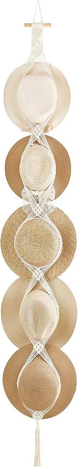 Dahey Macrame Hat Hangers for Wall Cowboy Hat Holder Organizer, 5 Hat Style