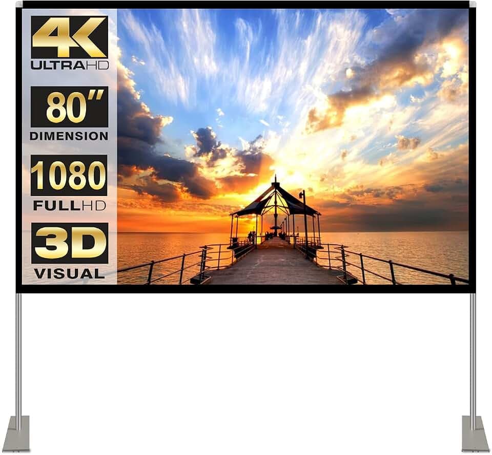 Projektion Leinwand mit Stand 80 Zoll HD 4K Outdoor Indoor Projector Screen Schnelles Falten Tragbare Filmleinwand 16: 9 Full-Set-Tasche für Heimkino, Camping und Freizeitveranstaltungen