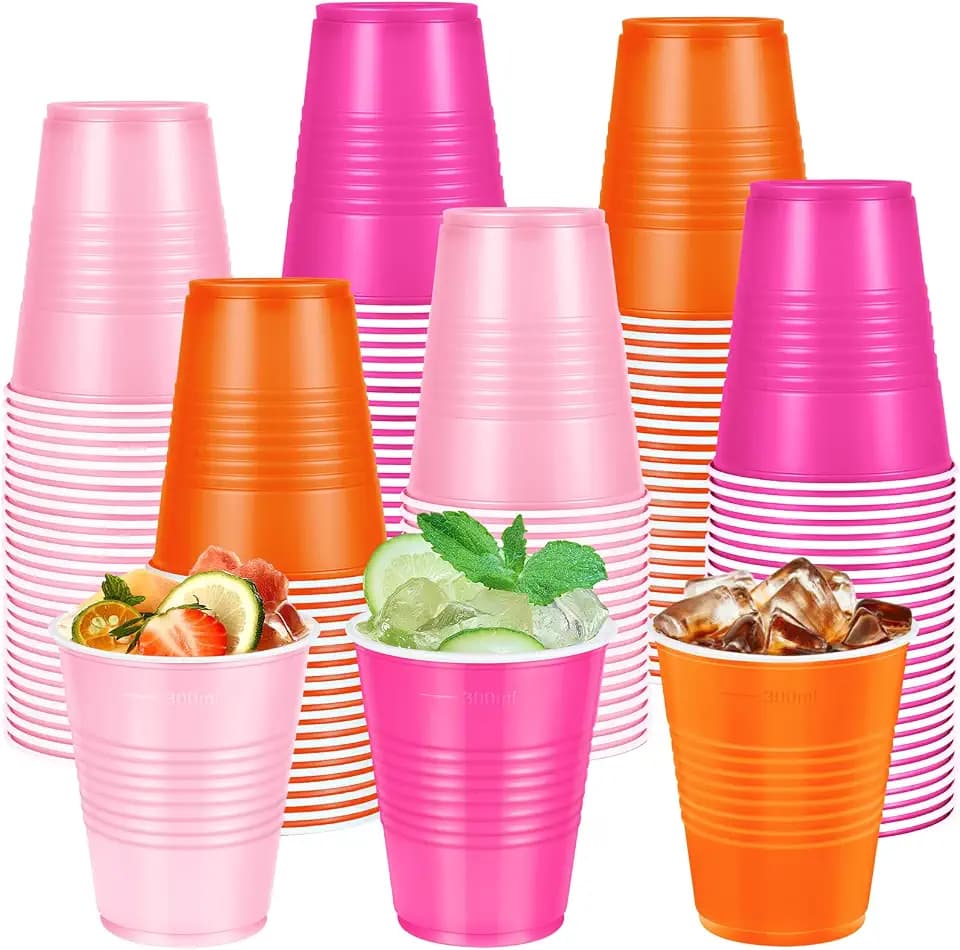 100 Pcs Bulk Pink and Orange Plastic Party Disposable Cups 12 OZ