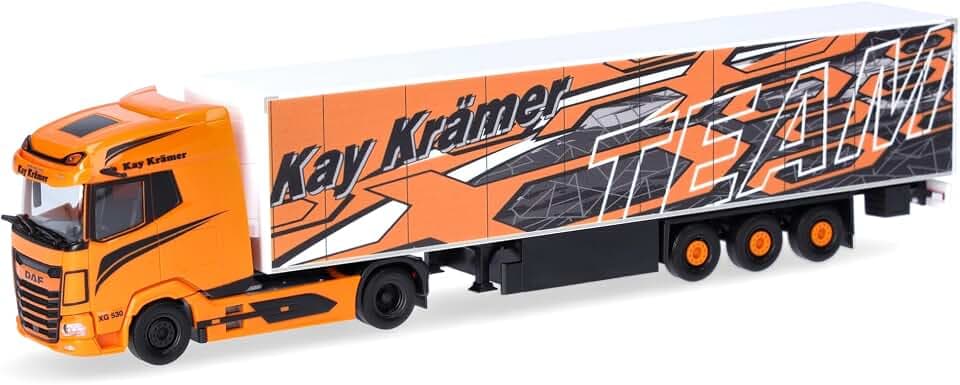 Herpa LKW Modell DAF XG+ Kühlkoffer-Sattelzug Kay Krämer (Mecklenburg-Vorpommern/Roggentin), Miniatur im Maßstab 1:87, Sammlerstück, Made in Germany, Kunststoff