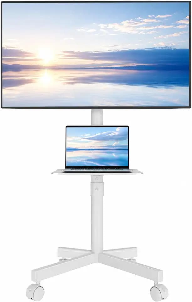 BONTEC Mobile TV Stand for 23-65 Inch TVs, Rolling TV Stand, White