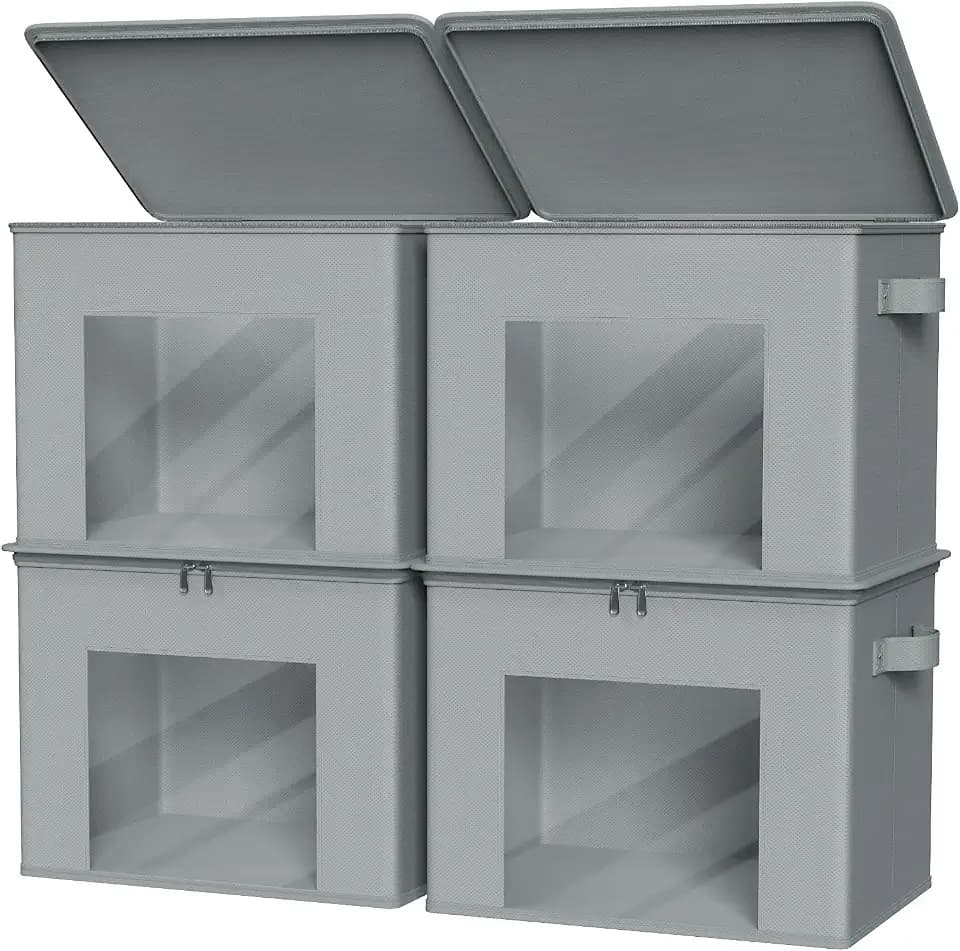 Zilink Fabric Storage Bins with Lid Closet Storage Bins, Light Grey, 4Pack
