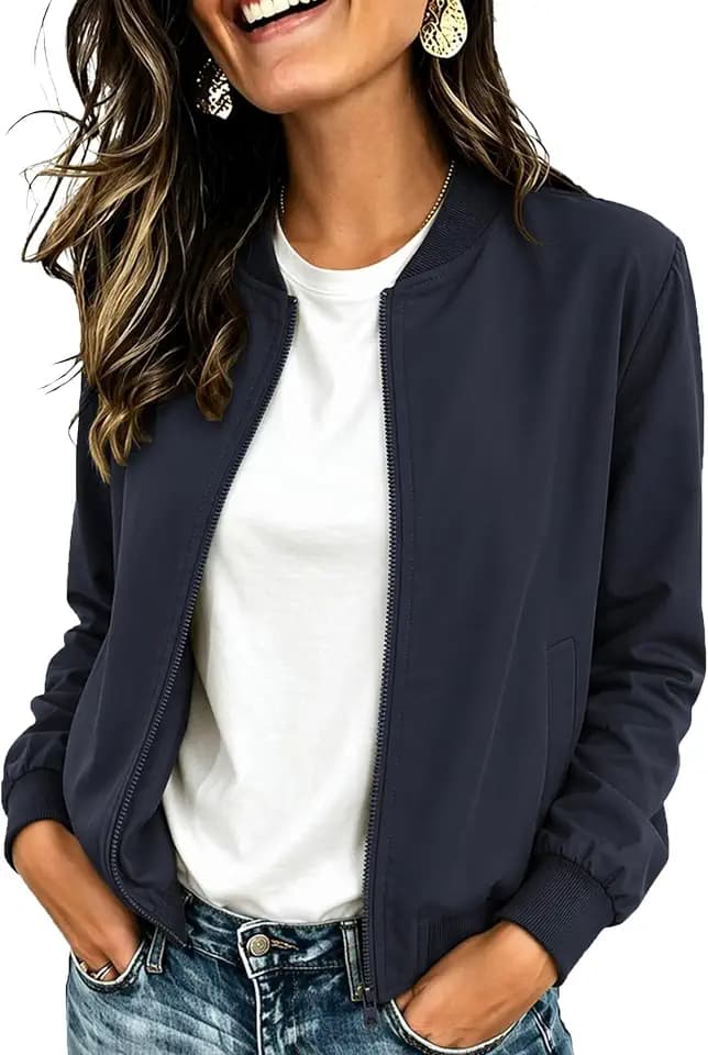 Hotouch Bomberjacke Damen Blouson Jacke Elegant Übergangsjacke Kurzjacke