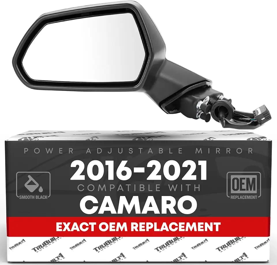 Driver Side Mirror Replacement - Compatible with 2016-2021 Chevrolet Camaro - Powered Adjustment, Non-Foldable, Flat Glass - Smooth Black, 18H3P - OEM 84788171, 23487737, 84639831, GM1320659