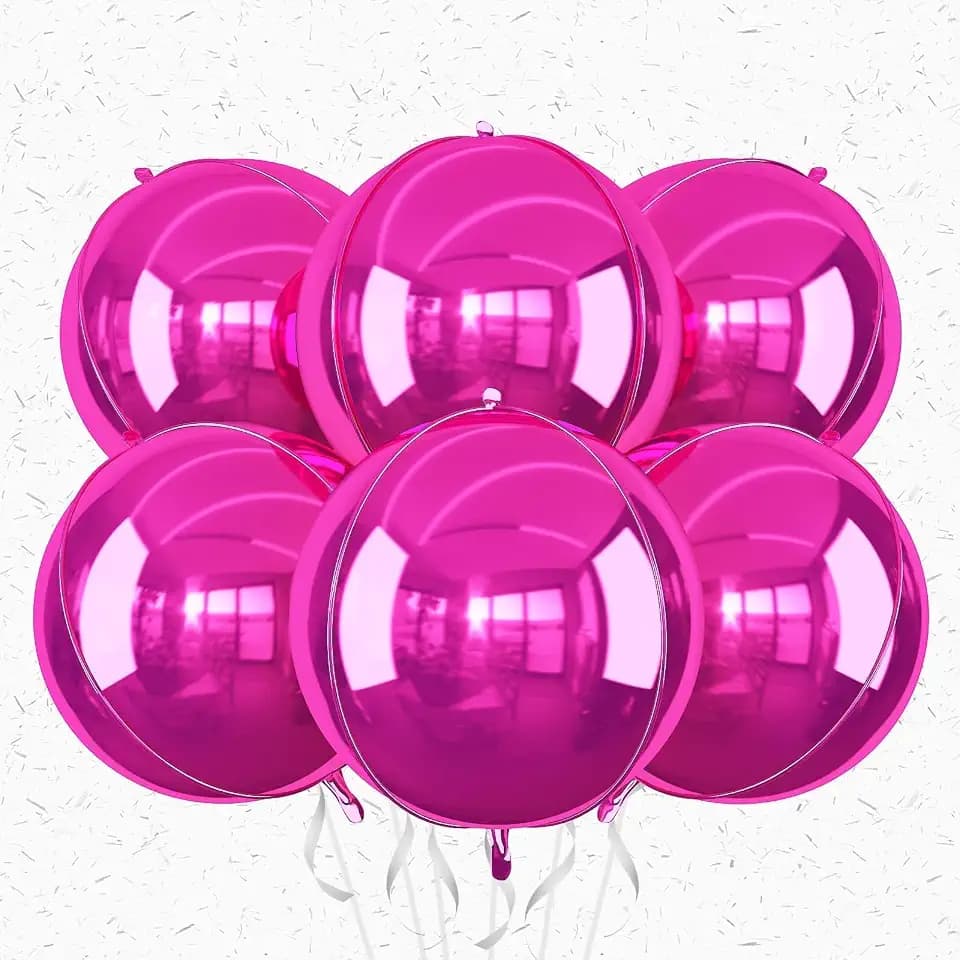 6 Pcs Hot Pink Round Foil Balloons, 22 Inch Giant 4D Round Balloons