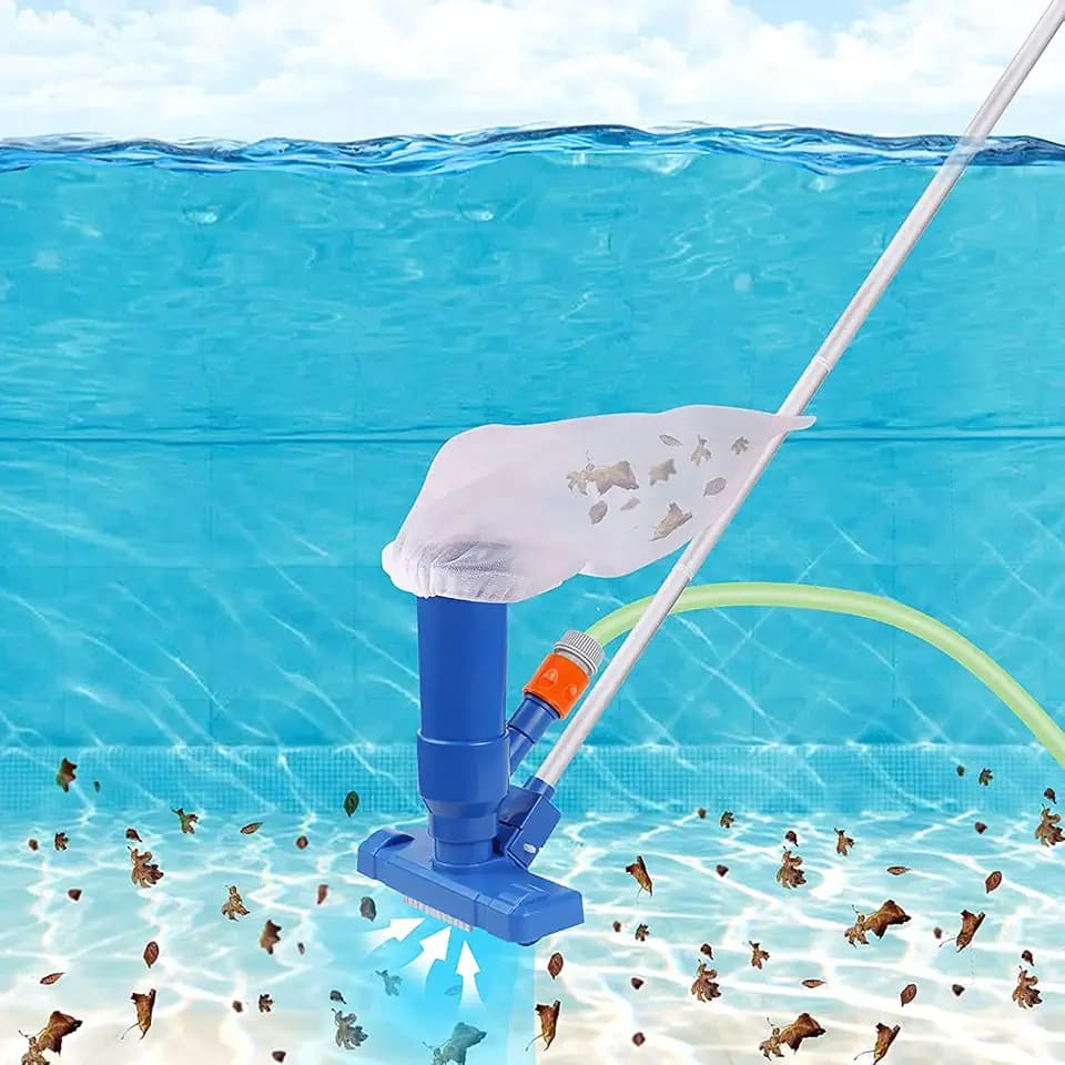 Poolsauger, Pool Bodensauger Set mit Teleskop Aluminiumstange Saugbürste Gartenschlauch-Anschluss, Netzbeuteln Sauger Vakuumsauger bodensauger Reinigungsbürste Pool-Staubsauger mit Handschuhe