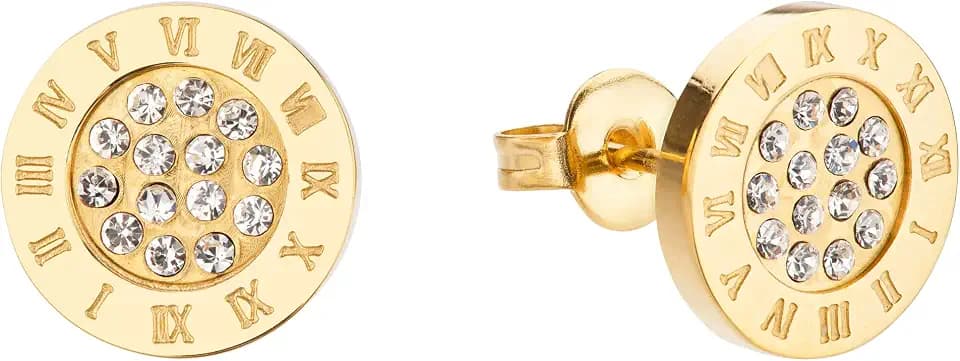 Modische Edelstahl Römische Zahl Ohrringe in 18k vergoldet | Ohrringe für Damen im Schmuck Set | Hochwertiges Damen Ohrringe Set | Geschenk zum Geburtstag, Valentinstag uvm.