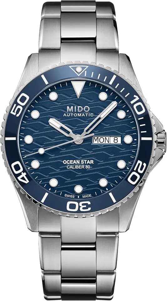 MIDO Ocean Star 200C - Swiss Automatic Diving Watch for Men - 42.5mm Stainless Steel Case - Rotating Ceramic Bezel - Wave-Design Dial with Day,Date Calendar