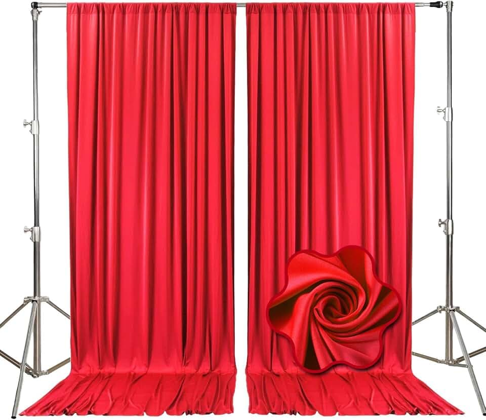 10ft x 7ft Red Backdrop Curtains for Parties, Fabric Satin Background Curtain with Rod Pockets for Weddings, Birthday, Baby Shower, Photography, Graduation Party Backdrop Drapes, 2 Panels