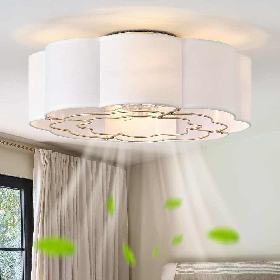 20" Low Profile Ceiling Fan with Light, Caged Flush Mount Ceiling Fan with Light Remote Control, Boho Bladeless with 6 Speeds for Bedroom, Nursery, Living Room.