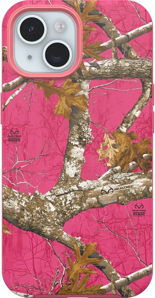 OtterBox iPhone 16e, 15, 14, & 13 Symmetry Series Case - Realtree Flamingo Pink, Snaps to MagSafe, Ultra-Sleek, Raised Edges Protect Camera & Screen